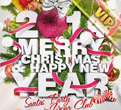 圣诞节海报：Happy Christmas and New Year Party Flyer